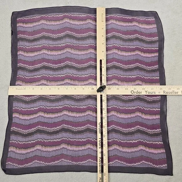Chevron Scarf Women Square 19.75 x 18.5 Purple Vintage Sheer Zig Zag Lavender - Picture 8 of 10